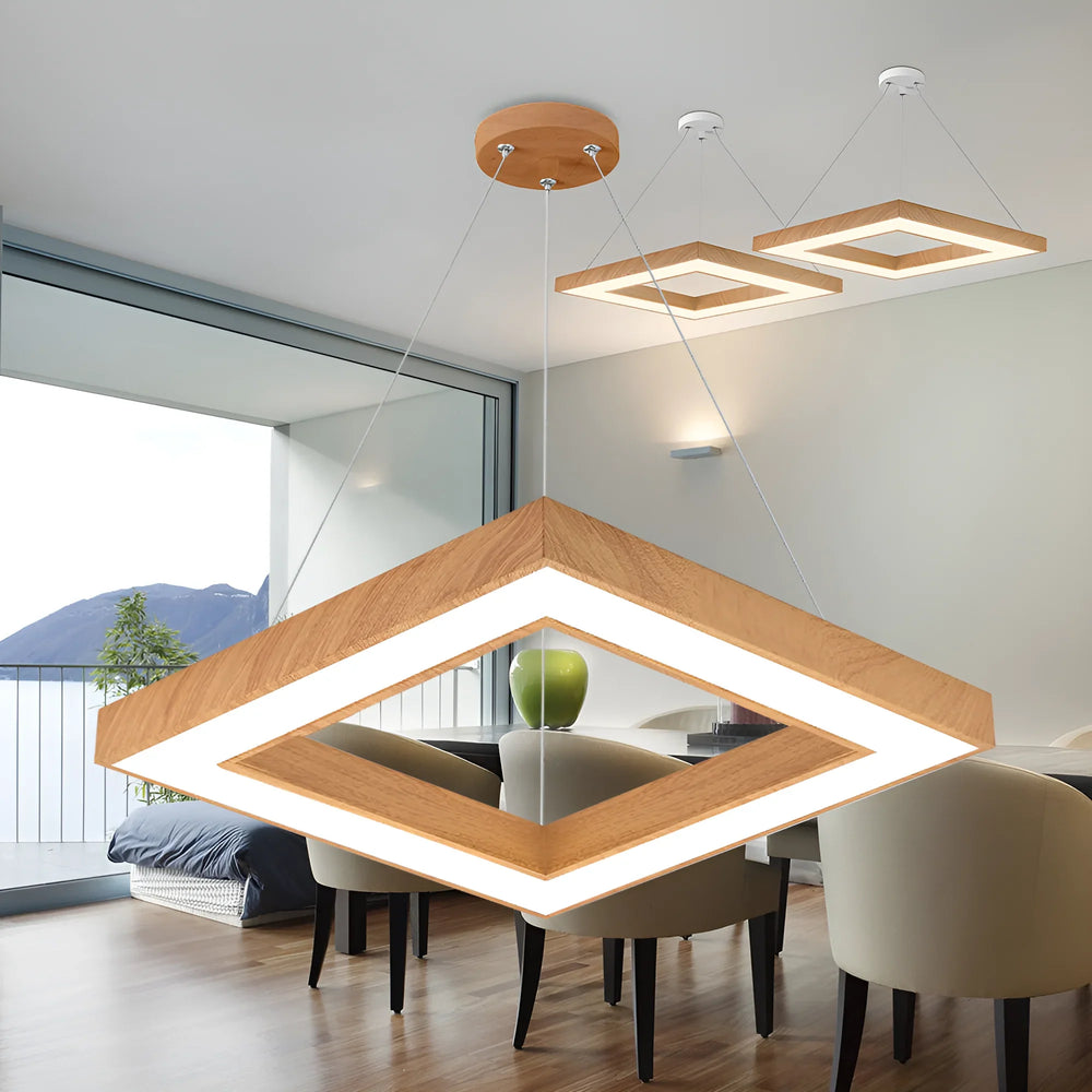 Suspension LED Carrée 45W Effet Bois avec Télécommande