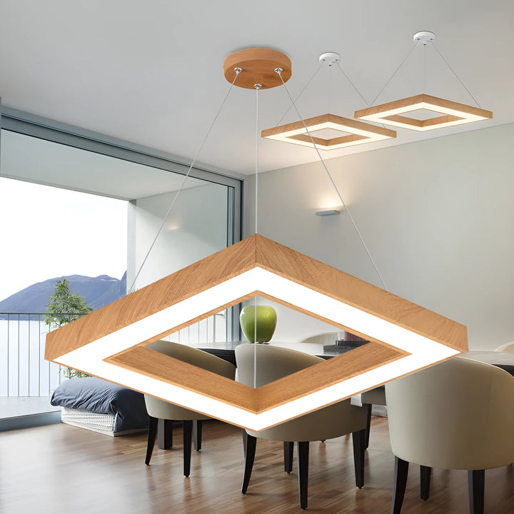 Suspension LED Carrée 45W Effet Bois avec Télécommande