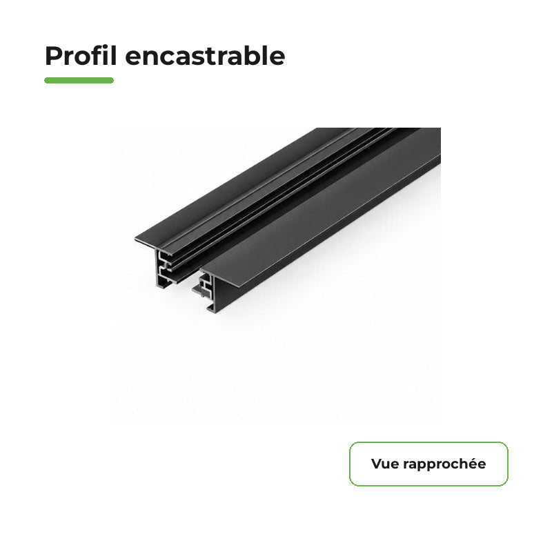 Rail Encastrable Monophasé Plat 1m Noir