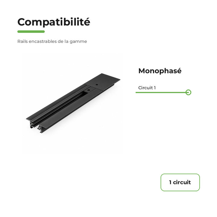 Rail Encastrable Monophasé Plat 1m Noir