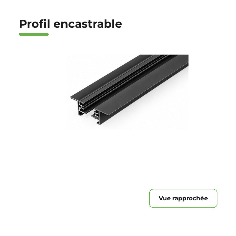 Rail Encastrable Monophasé Plat 2m Noir