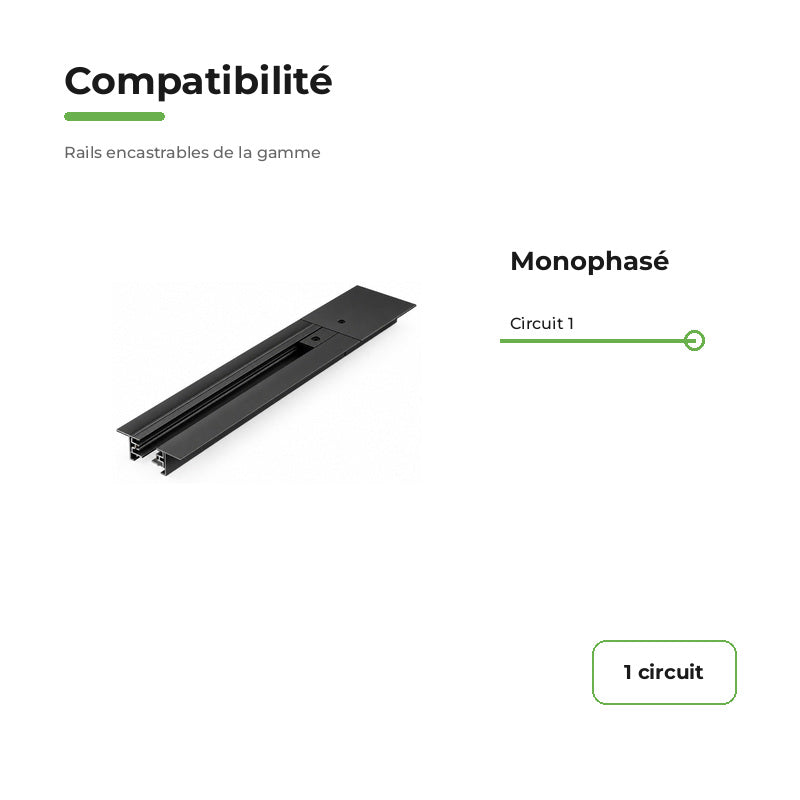 Rail Encastrable Monophasé Plat 2m Noir
