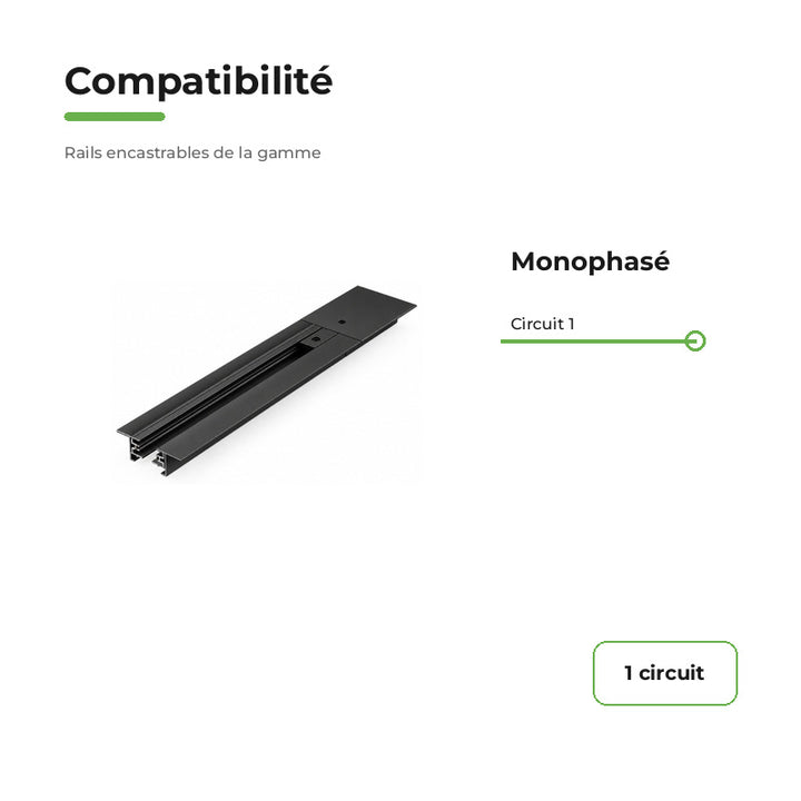 Rail Encastrable Monophasé Plat 2m Noir