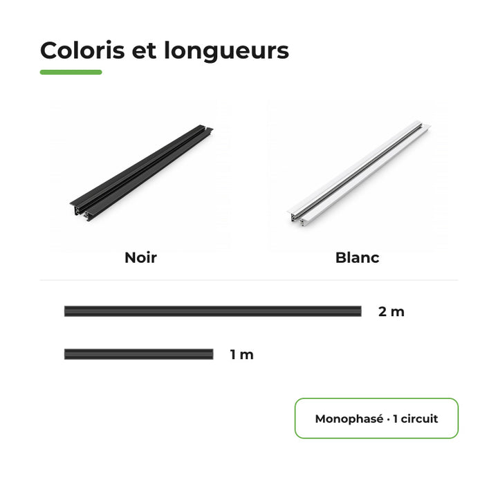 Rail Encastrable Monophasé Plat 2m Noir