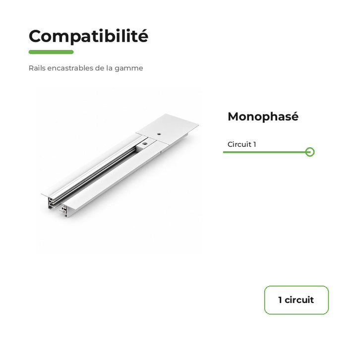 Rail Encastrable Monophasé Plat 1m Blanc