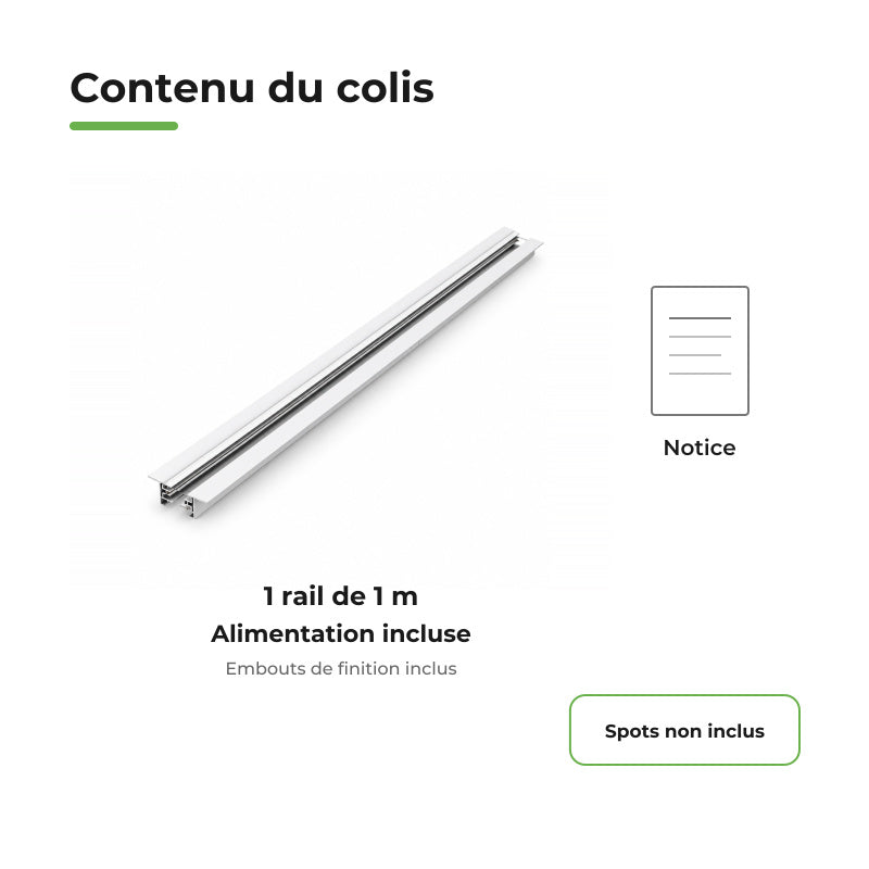 Rail Encastrable Monophasé Plat 1m Blanc