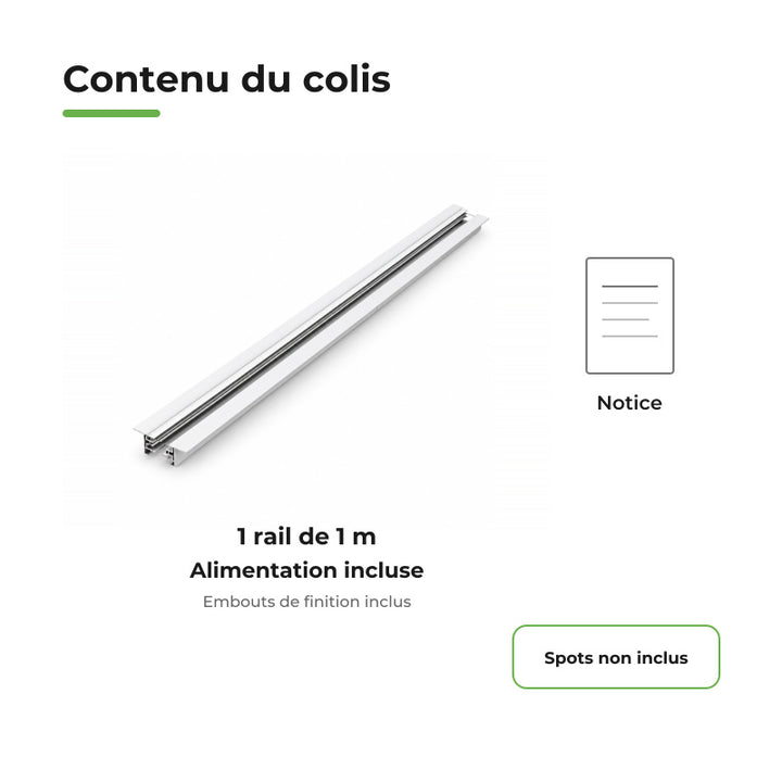 Rail Encastrable Monophasé Plat 1m Blanc