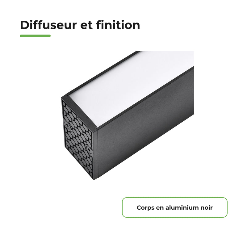 Lot de 2 - Linéaire LED sur Rail Triphasé 120cm 30W 3450lm Noir