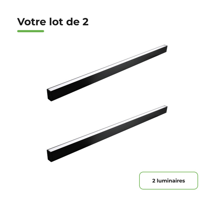 Lot de 2 - Linéaire LED sur Rail Triphasé 120cm 30W 3450lm Noir