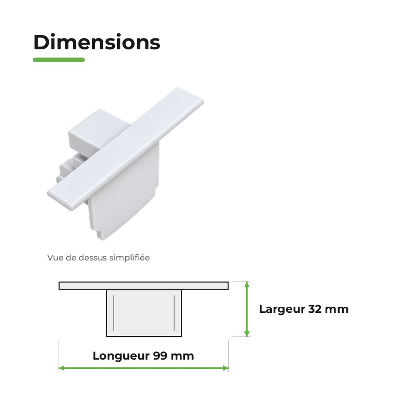 Embout de Fermeture pour Rail Encastrable Triphasé Blanc