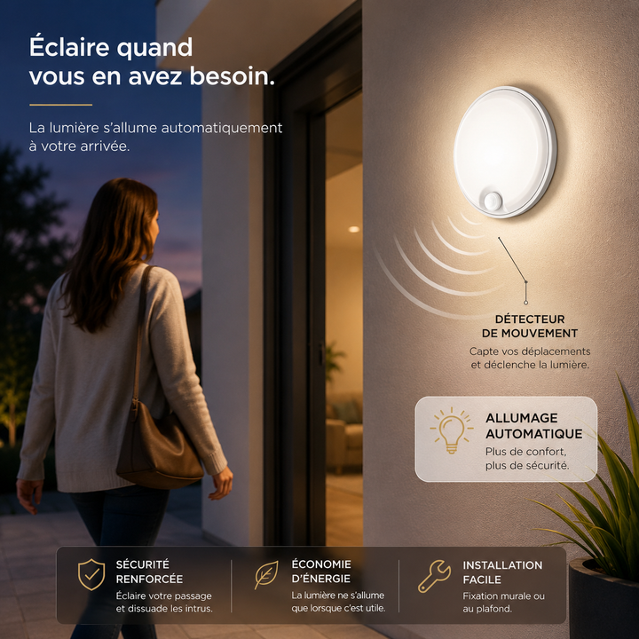 Applique Murale Hublot avec détecteur de mouvement et lumière IP44 15W 90lm/w