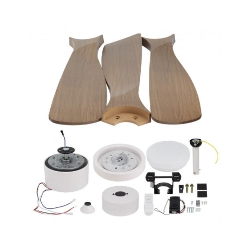 Ventilateur de Plafond LED 18W CCT Blanc et Bois Foncé avec Télécommande Ø122cm