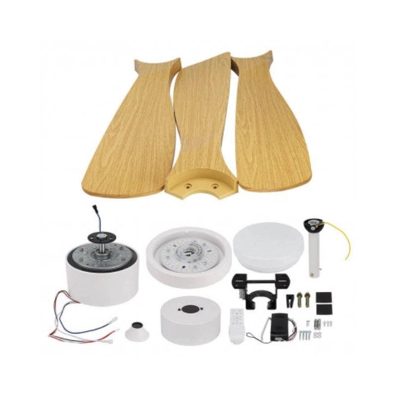 Ventilateur de Plafond LED 18W CCT Blanc et Bois Clair avec Télécommande Ø122cm