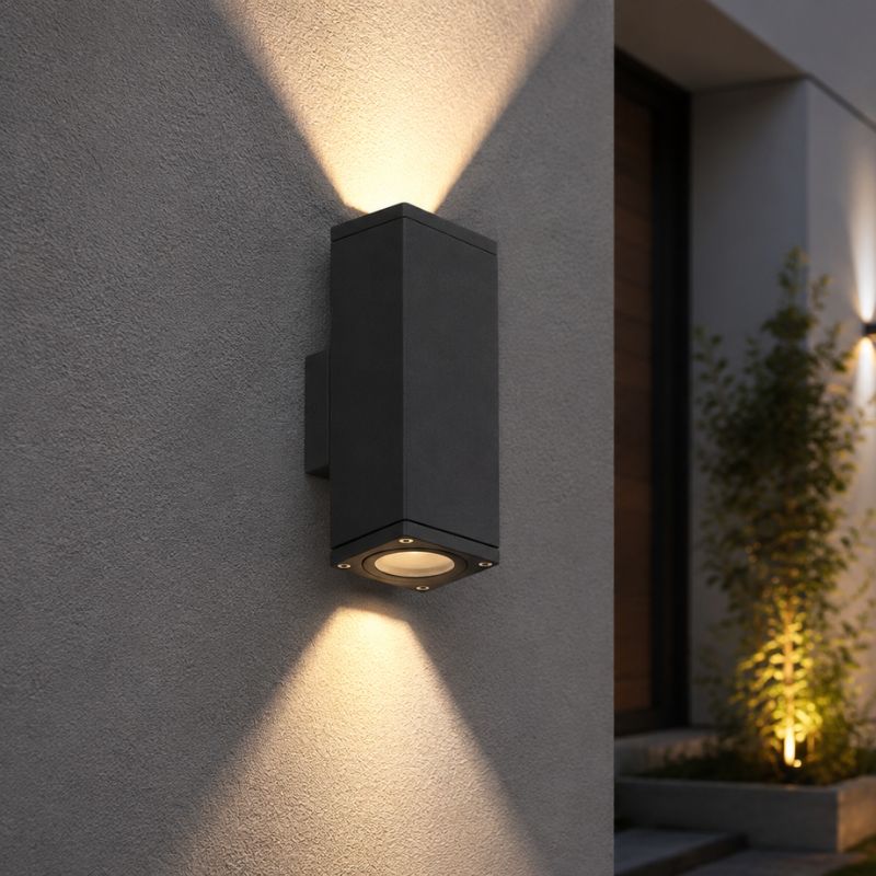 Applique Murale Graphite Grise IP65 Double Faisceau GU10