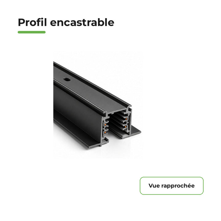 Rail Encastrable Triphasé 1m Noir