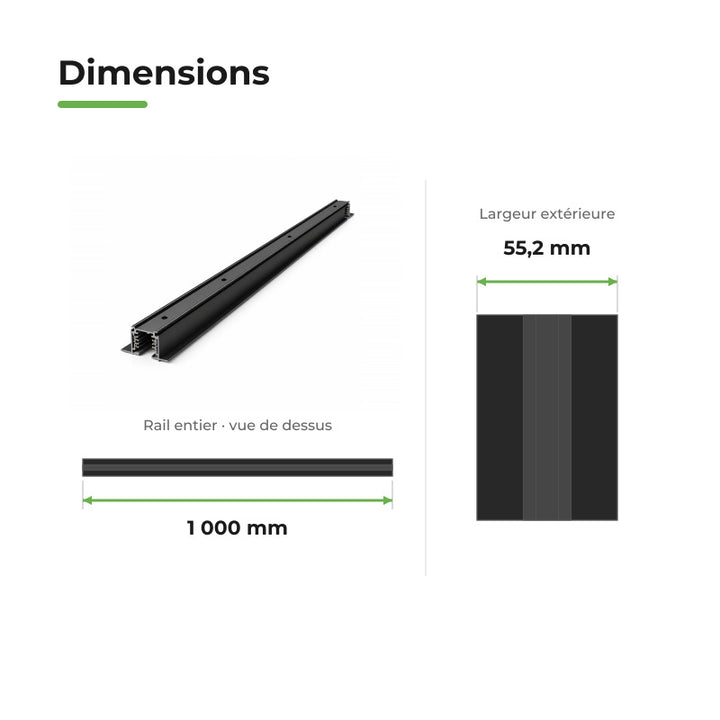 Rail Encastrable Triphasé 1m Noir