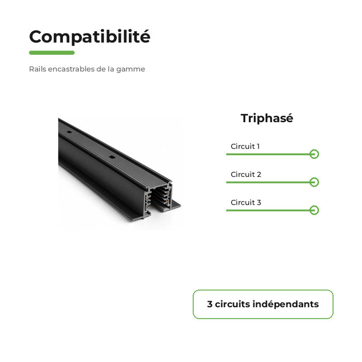 Rail Encastrable Triphasé 1m Noir
