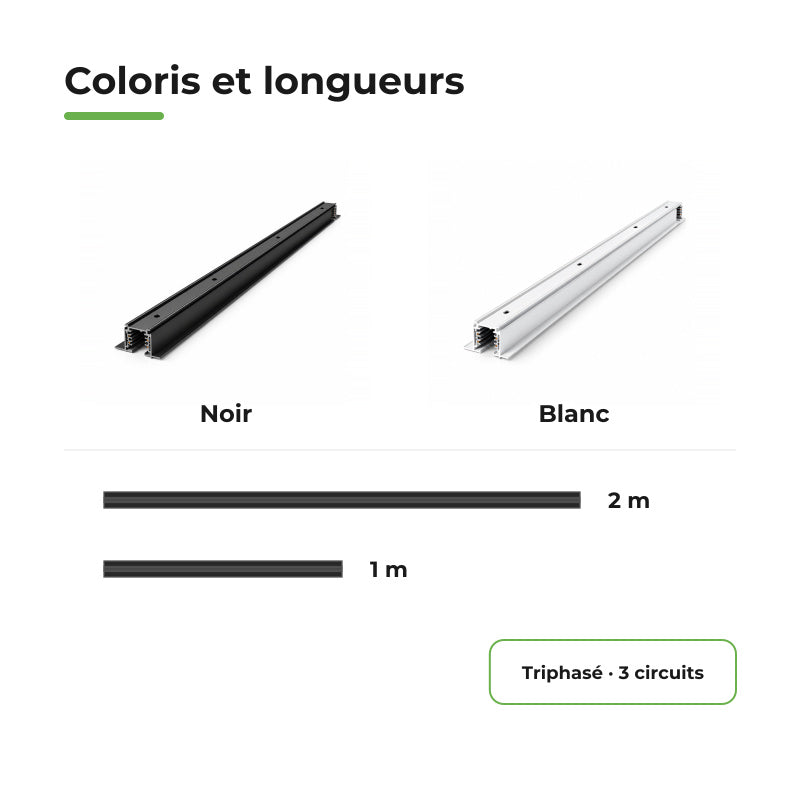 Rail Encastrable Triphasé 1m Noir