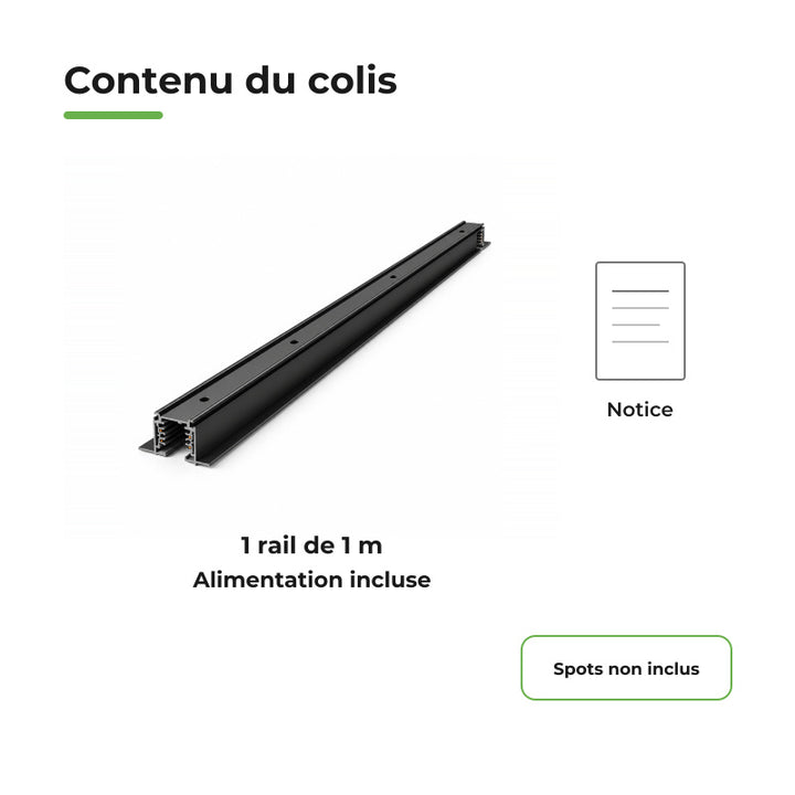 Rail Encastrable Triphasé 1m Noir