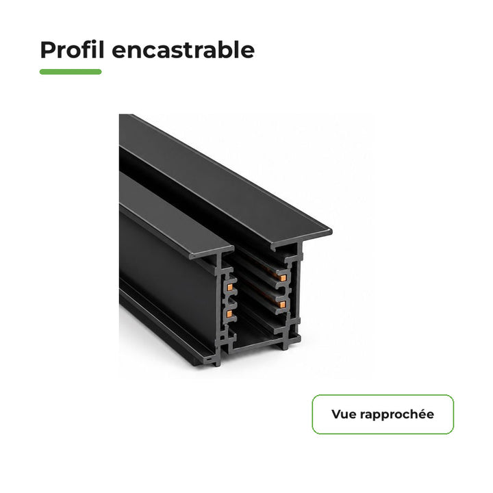 Rail Encastrable Triphasé 2m Noir