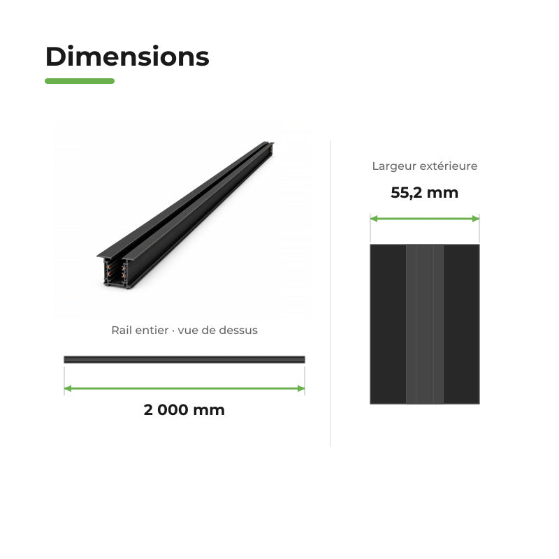 Rail Encastrable Triphasé 2m Noir