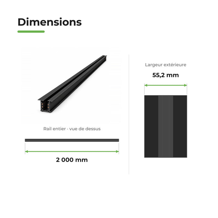 Rail Encastrable Triphasé 2m Noir