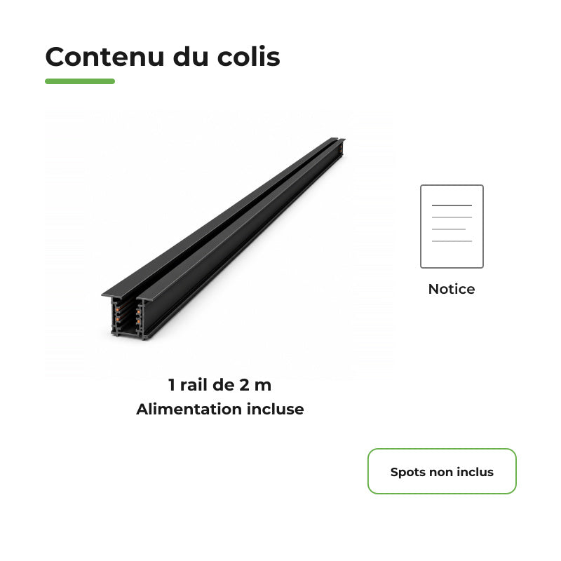 Rail Encastrable Triphasé 2m Noir