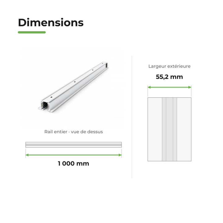 Rail Encastrable Triphasé 1m Blanc