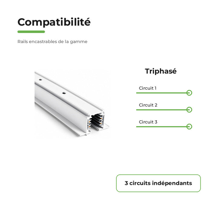 Rail Encastrable Triphasé 1m Blanc