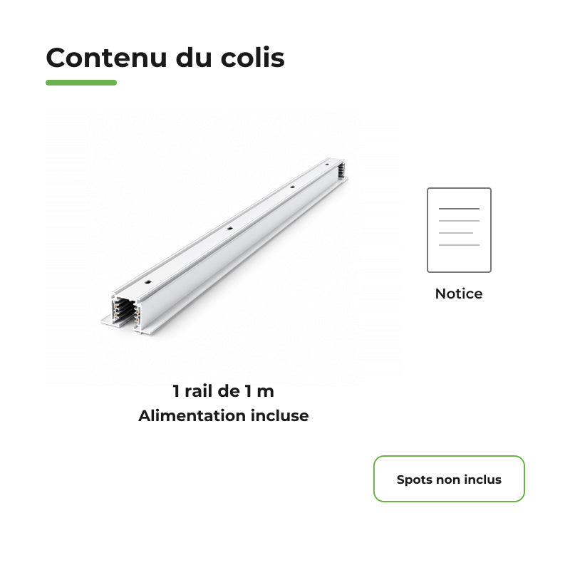 Rail Encastrable Triphasé 1m Blanc