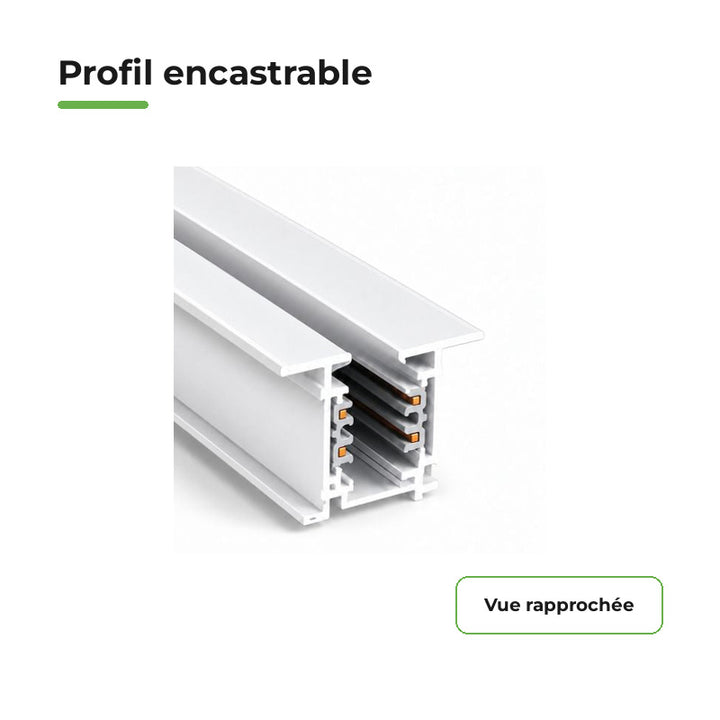 Rail Encastrable Triphasé 2m Blanc