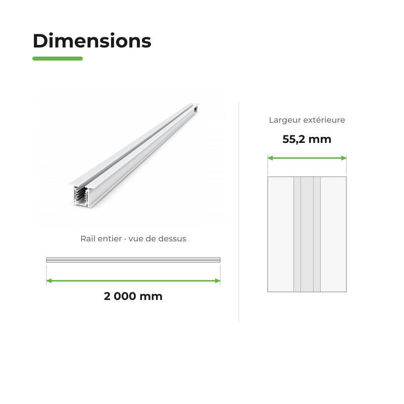 Rail Encastrable Triphasé 2m Blanc