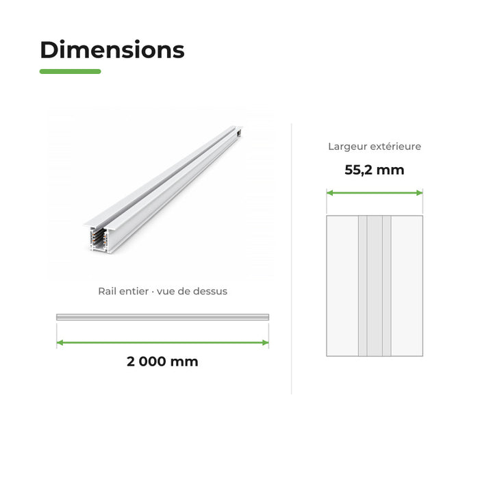 Rail Encastrable Triphasé 2m Blanc