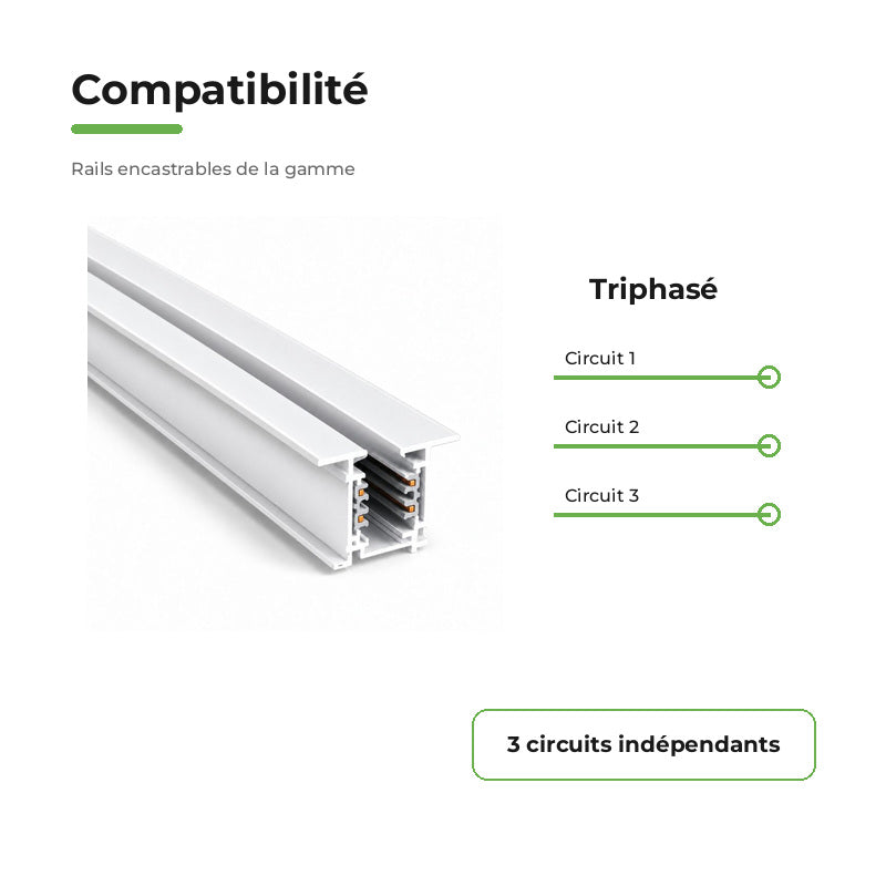 Rail Encastrable Triphasé 2m Blanc
