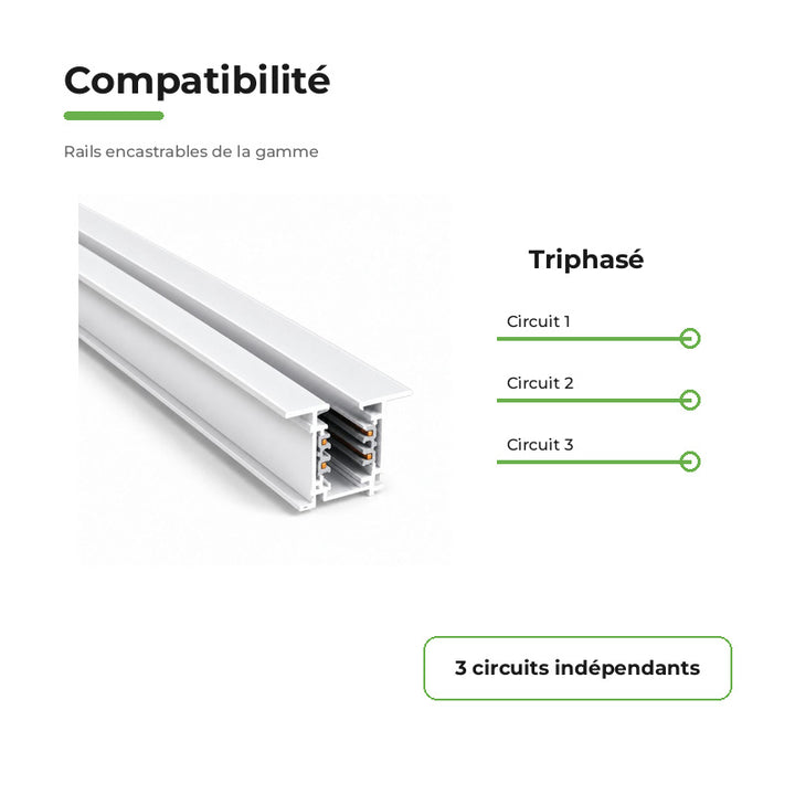 Rail Encastrable Triphasé 2m Blanc