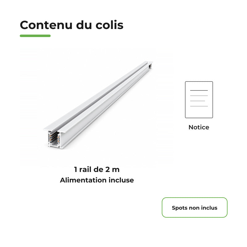 Rail Encastrable Triphasé 2m Blanc