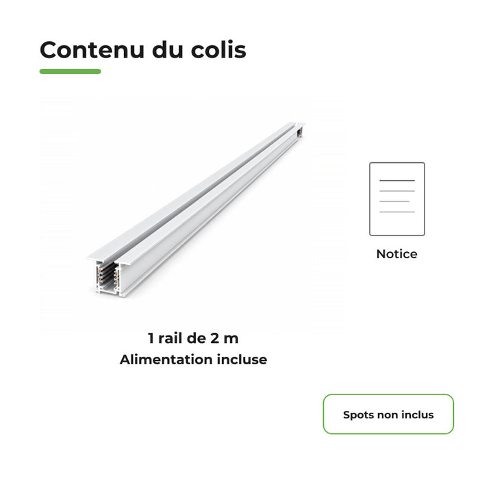 Rail Encastrable Triphasé 2m Blanc
