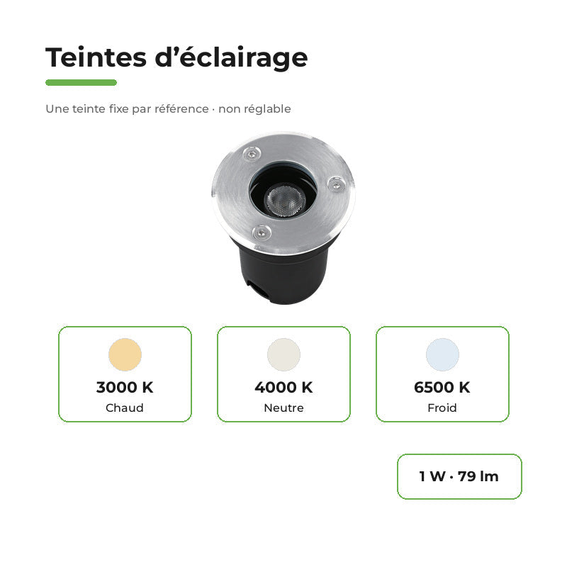 Spot Extérieur Encastrable LED IP67 220V Sol 1W 30° – variantes
