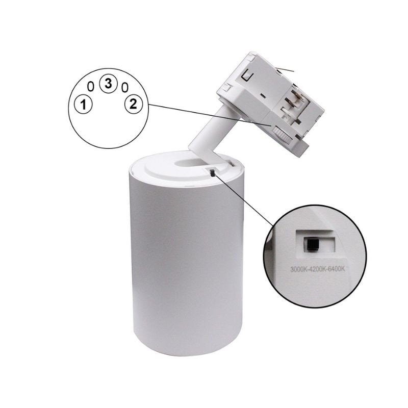 Spot LED sur Rail Triphasé CCT 30W 60° Blanc - 3000K/4000K/6500K