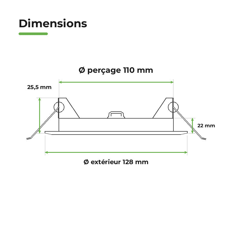 Downlight Dalle LED Ronde Ø128mm 6W Blanc CCT – dimensions