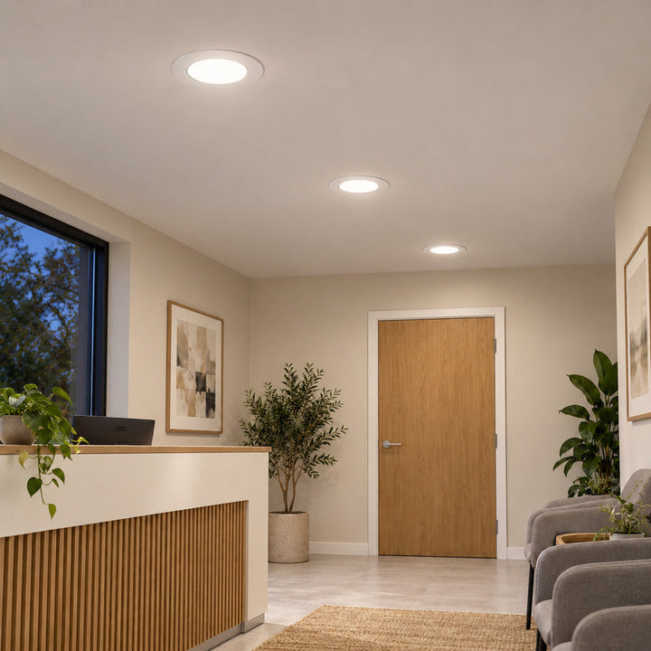 Downlight Dalle LED Ronde Ø146mm 9W Blanc CCT - Pack de 10 – rendu allumé
