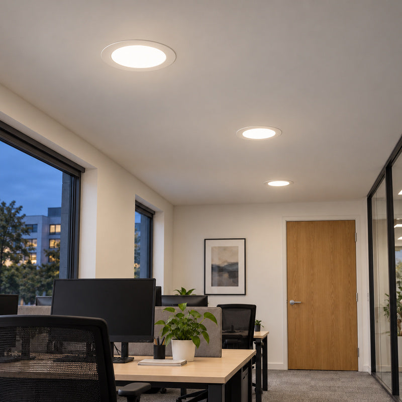 Downlight Dalle LED Ronde Ø198mm 15W Blanc CCT - Pack de 10 – rendu allumé