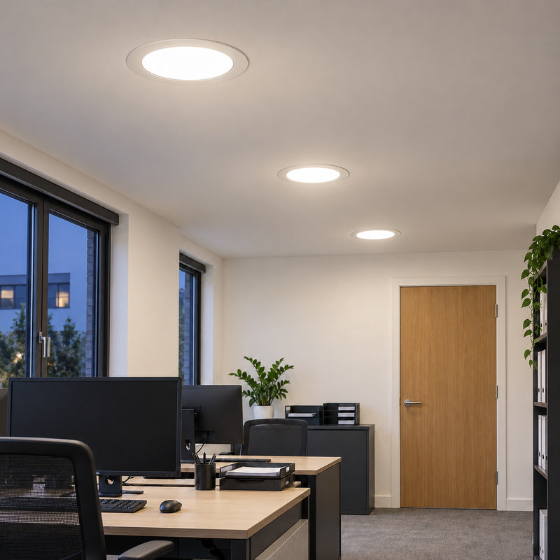 Downlight Dalle LED Ronde Ø229mm 18W Blanc CCT - Pack de 10 – rendu allumé