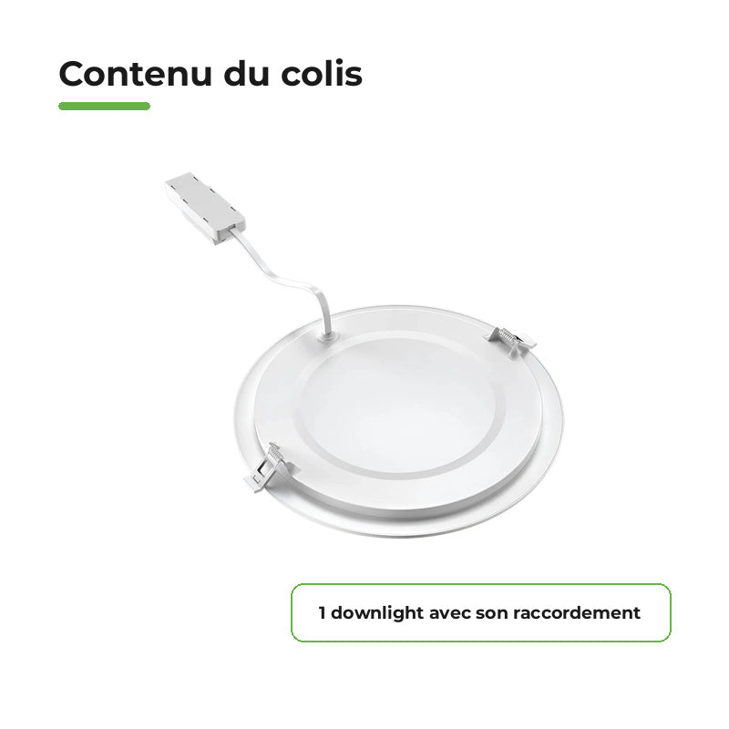 Downlight Dalle LED Ronde Ø229mm 18W Blanc CCT – contenu du colis
