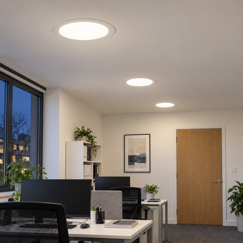 Downlight Dalle LED Ronde Ø298mm 24W Blanc CCT – rendu allumé
