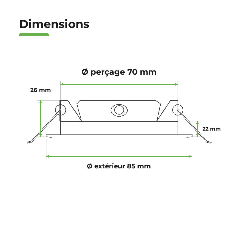 Downlight Dalle LED Ronde Ø85mm 4W Dimmable Blanc CCT – dimensions