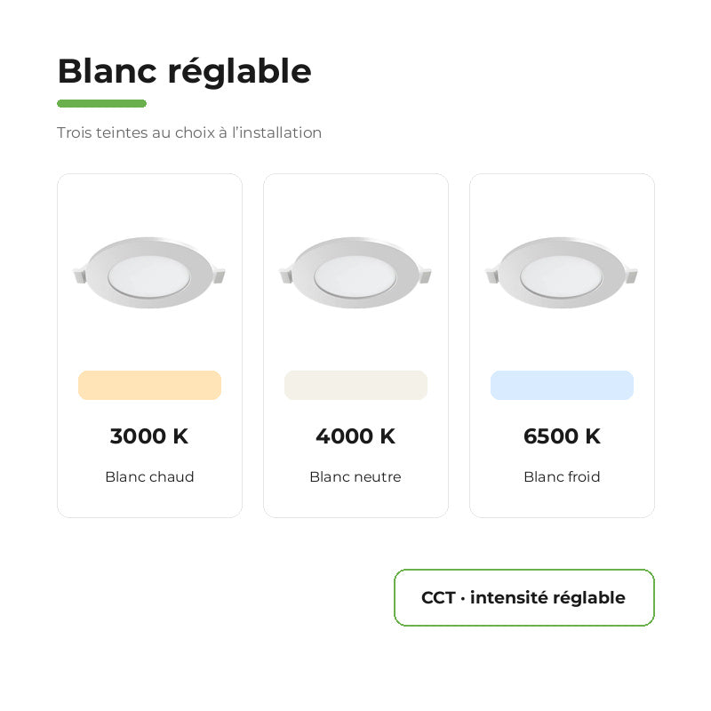 Downlight Dalle LED Ronde Ø85mm 4W Dimmable Blanc CCT - Pack de 10 – variantes