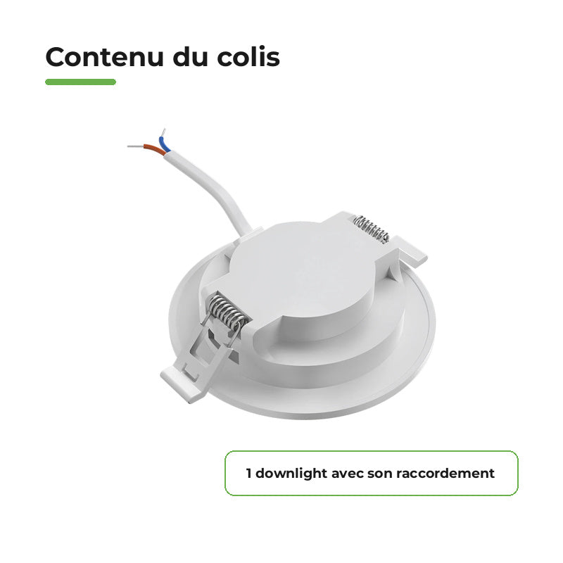 Downlight Dalle LED Ronde Ø85mm 4W Dimmable Blanc CCT – contenu du colis
