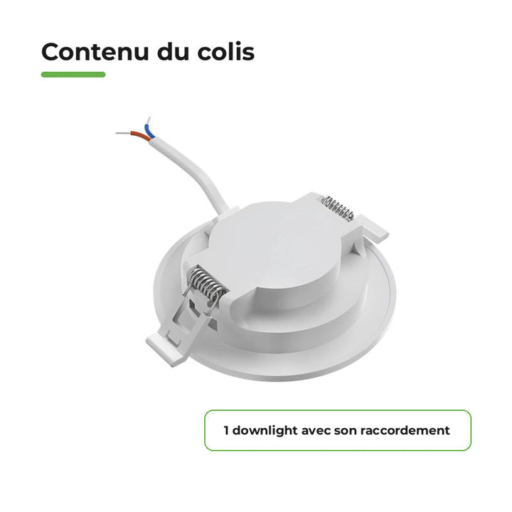 Downlight Dalle LED Ronde Ø85mm 4W Dimmable Blanc CCT – contenu du colis