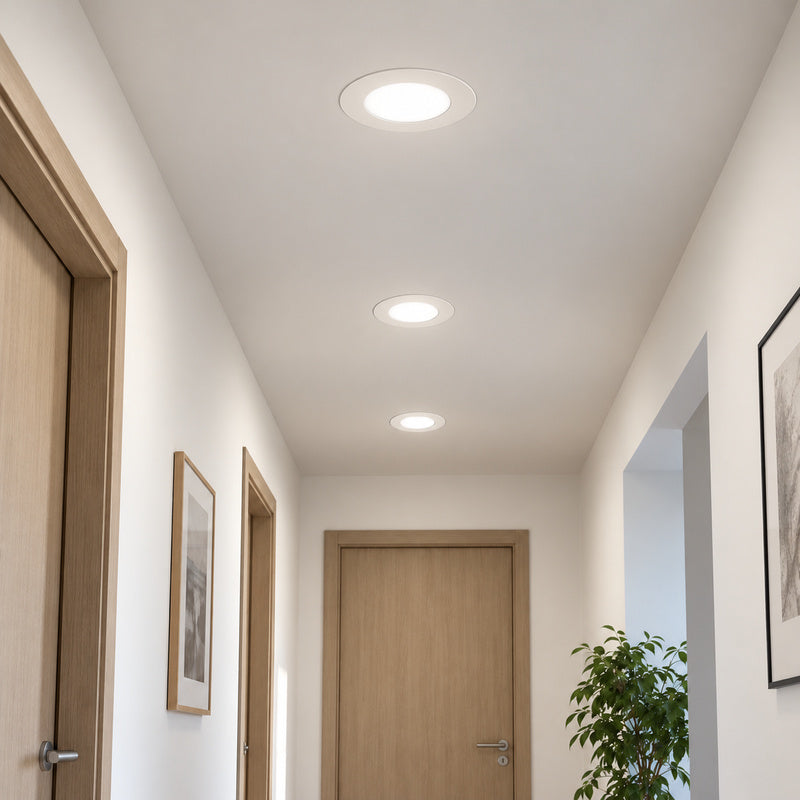 Downlight Dalle LED Ronde Ø128mm 6W Dimmable Blanc CCT – rendu allumé